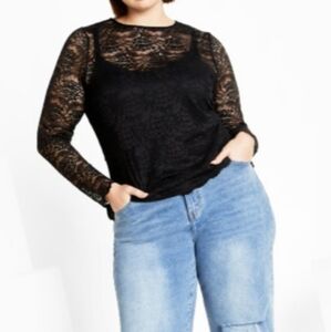 NWT City Chic Black Lace Selena 2 Piece Top Size XL (22)